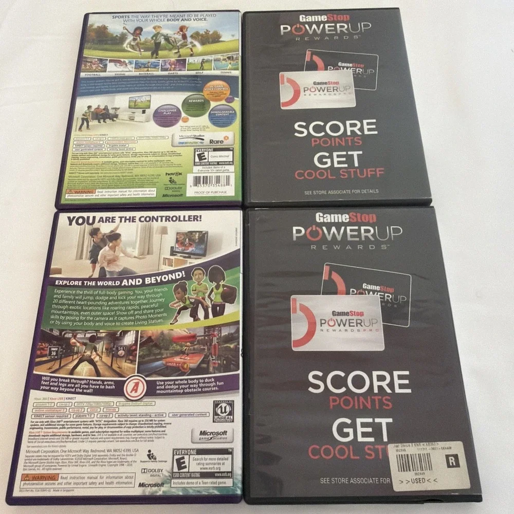 Xbox 360 Video Game Lot Of 4 Kinect Sports 1 & 2 Kinect Adventures Just Dance